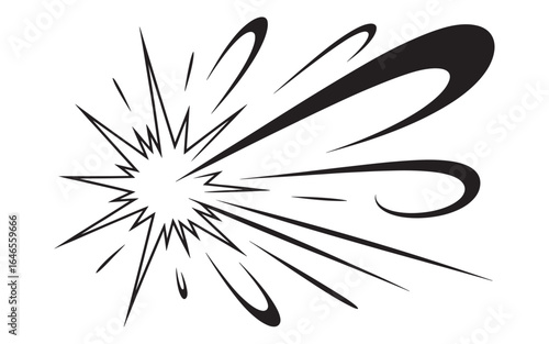 Dynamic Black and White Burst Design Illustration with Speed Lines and Concentric Sharp Shapes Conveying Motion and Impact
