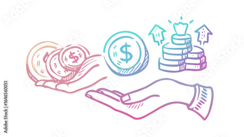 Hand holding money coins and investment growth dollar finance wealth and income concept for business and economy