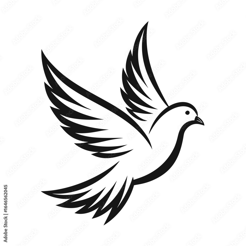 Obraz premium Stylized black silhouette of a dove in flight