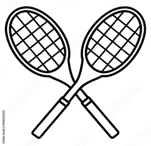 Two crossed tennis rackets outline vector graphic on white background
