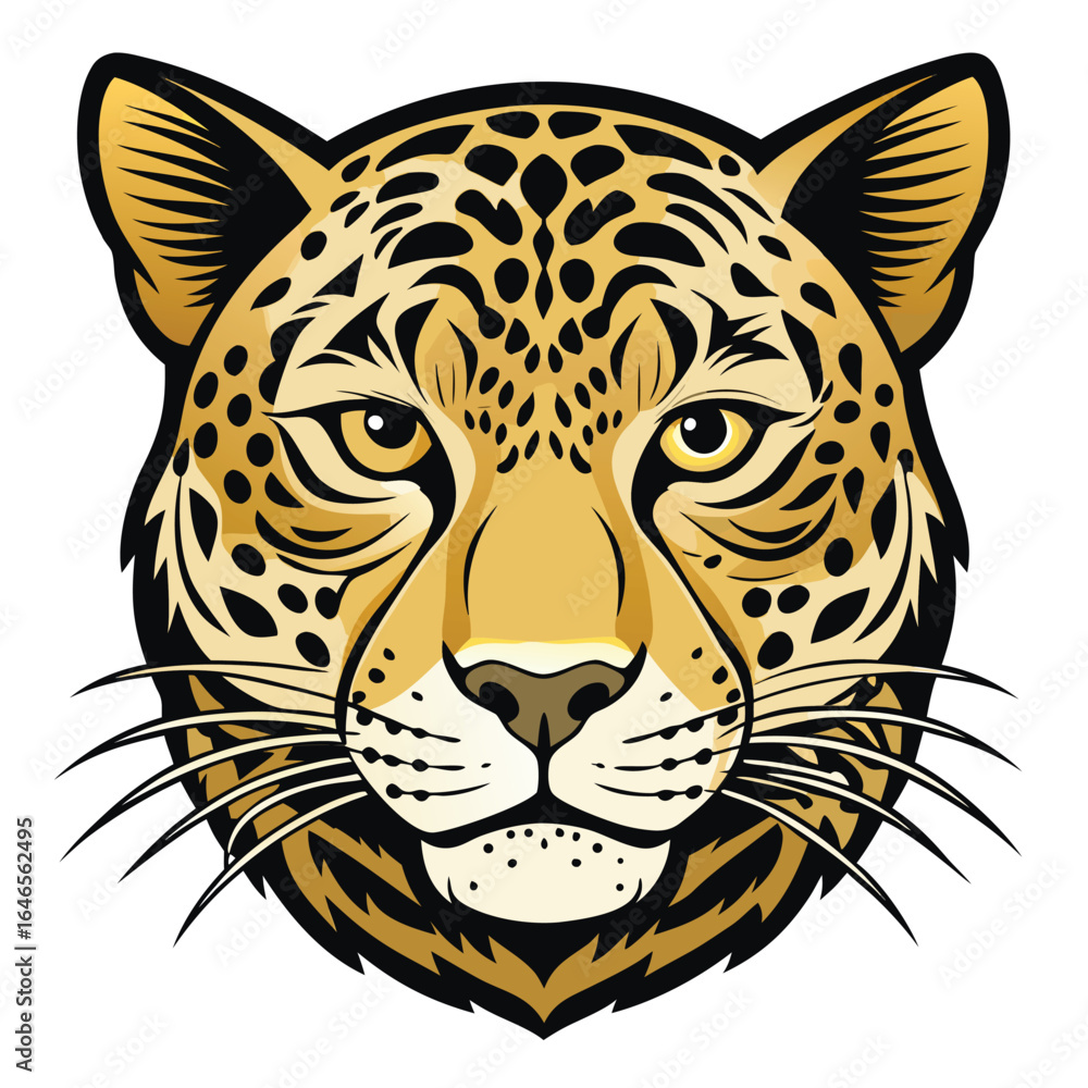Fototapeta premium Stylized jaguar head with bold black outline and spots