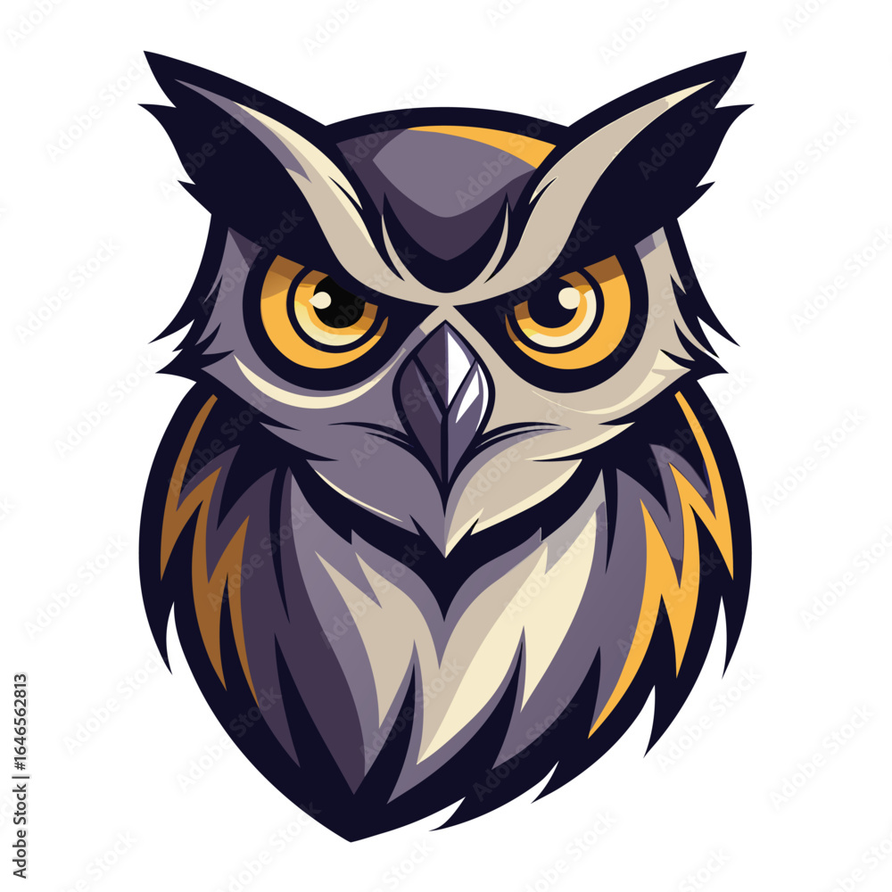 Fototapeta premium Intense owl mascot head with fiery accents