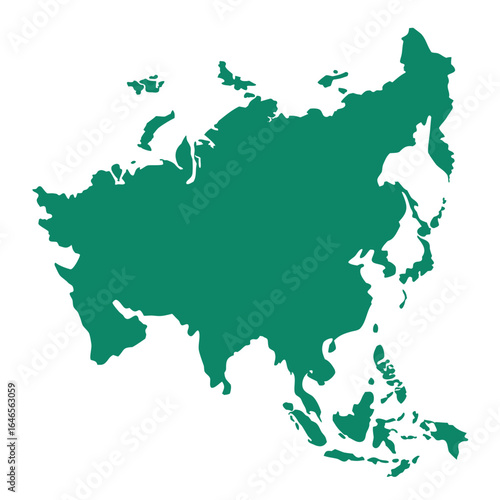 Teal silhouette map of the continent of asia