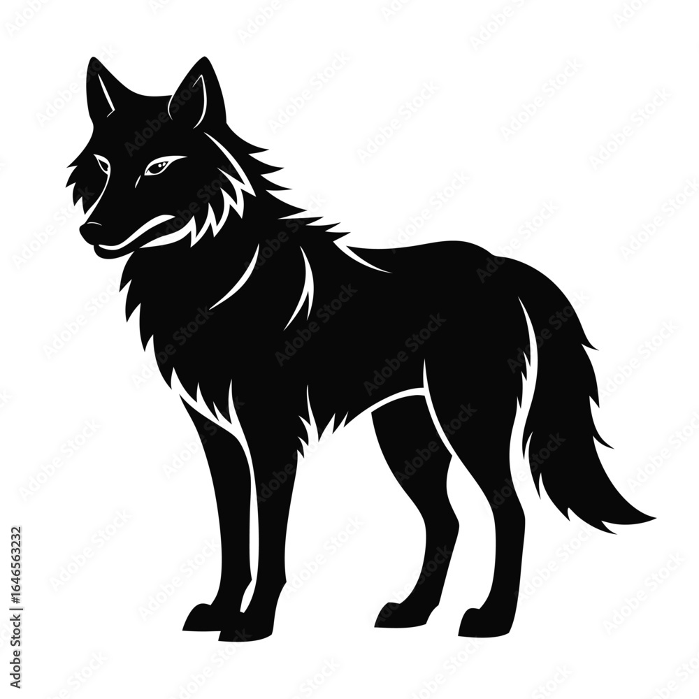Fototapeta premium Stylized black wolf silhouette standing proudly