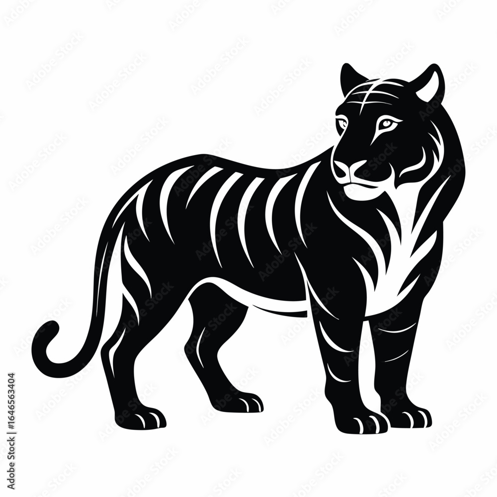 Fototapeta premium Stylized black tiger silhouette with white stripes