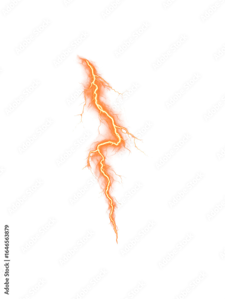 Fototapeta premium Orange lightning strike isolated on transparent background