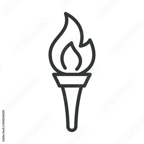 A line art icon of a torch with a flame, representing light, guidance, or a historical tool.