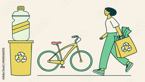 Sustainable living and eco friendly lifestyle choices illustration for environmental awareness campaign