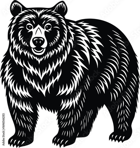 Brown bear vector illustration of a grizzly predator on a branch