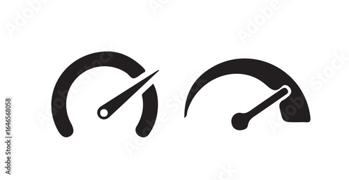 Speed icon signs, Speedometer black icons set, gauge meter, dashboard elements for automotive, speed measurement,  vector illustration eps 10.