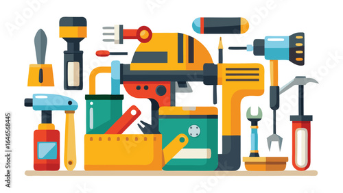 A variety of tools arranged on a white background, showcasing wrenches, screwdrivers, and pliers..eps