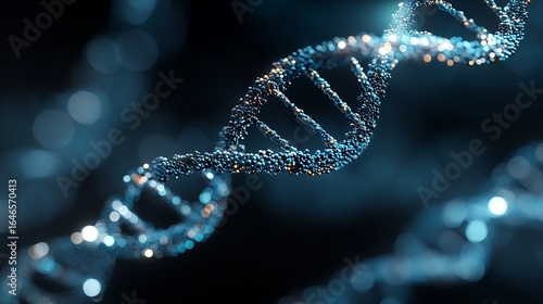 Close-up of a DNA double helix in stunning blue hues, showcasing intricate structures.