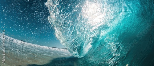 Powerful turquoise wave underwater