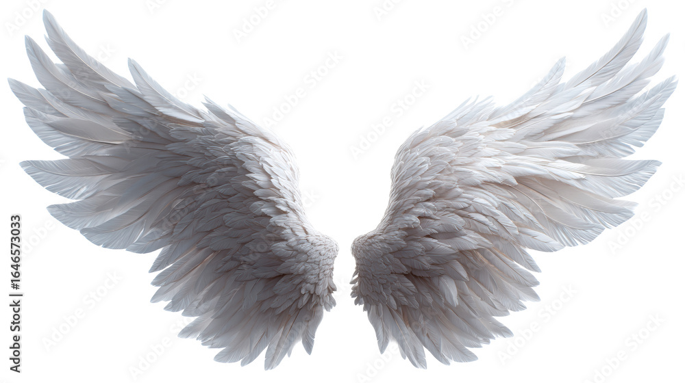 Obraz premium Magnificent pair of feathered wings against a pure white background, cut out transparent