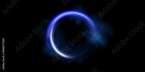 Abstract light neon background. luminous circle. Luminous spiral cover. Wake wave, fire path trail line and swirl effect curve. Food isolated. space tunnel. Ellipse shimmery color. Blue shiny glitter.