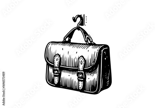 Leather satchel hand drawn vector illustration