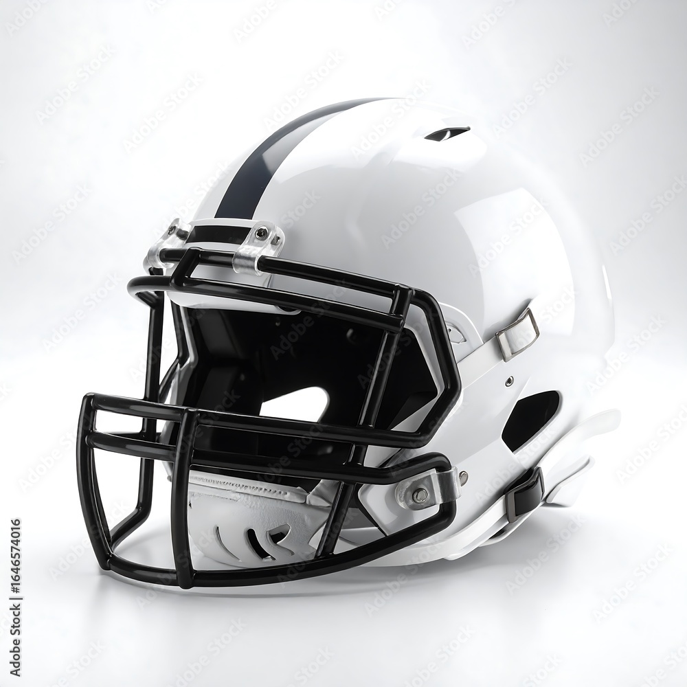 Fototapeta premium White football helmet with navy blue stripe