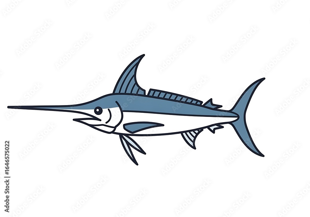 Obraz premium Illustration of marlin fish swordfish ocean sea animal aquatic wildlife drawing cartoon vector art