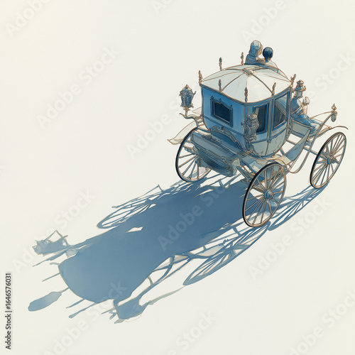 Illustration of a horse drawn carriage with a long shadow on white ground