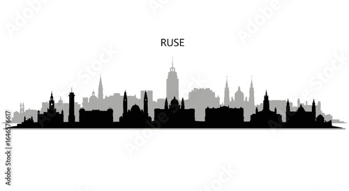 Ruse with Bulgaria, skyline silhouette, and cityscape.