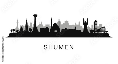 Shumen Skyline Silhouette with Bulgaria Cityscape.