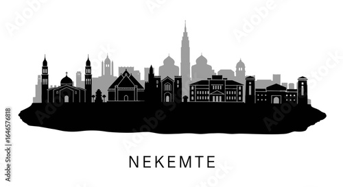 Nekemte Skyline Silhouette with Ethiopia Cityscape.