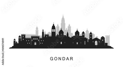 Gondar Ethiopia Skyline Silhouette.