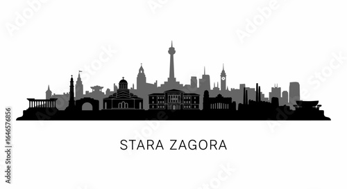 Stara Zagora Skyline with Bulgaria, and Silhouette.