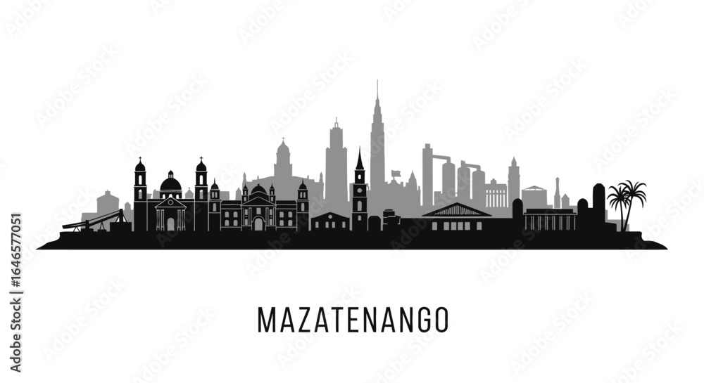 Fototapeta premium Mazatenango with Guatemala Skyline Vector Silhouette.