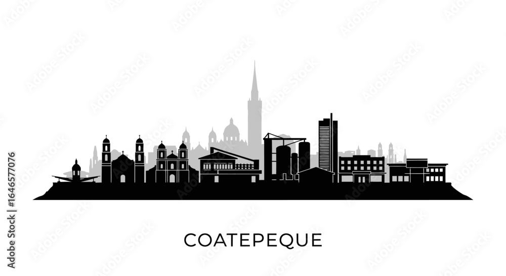 Fototapeta premium Coatepeque skyline vector with cityscape silhouette.