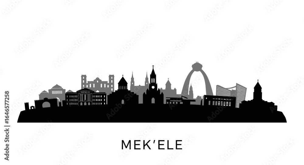 Naklejka premium Mekele Ethiopia Skyline with Black Silhouette, and Cityscape.