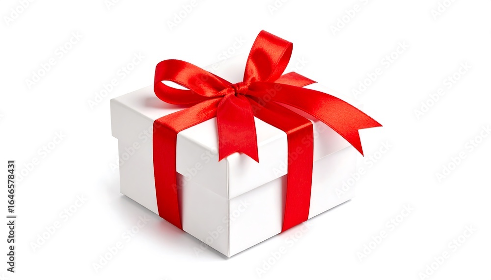 Fototapeta premium White gift box with red ribbon (2)