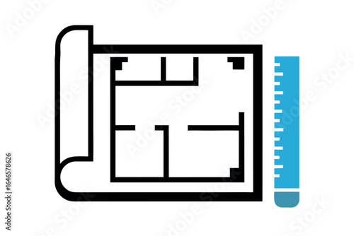 Architectural floor plan blueprint with measuring ruler architecture house