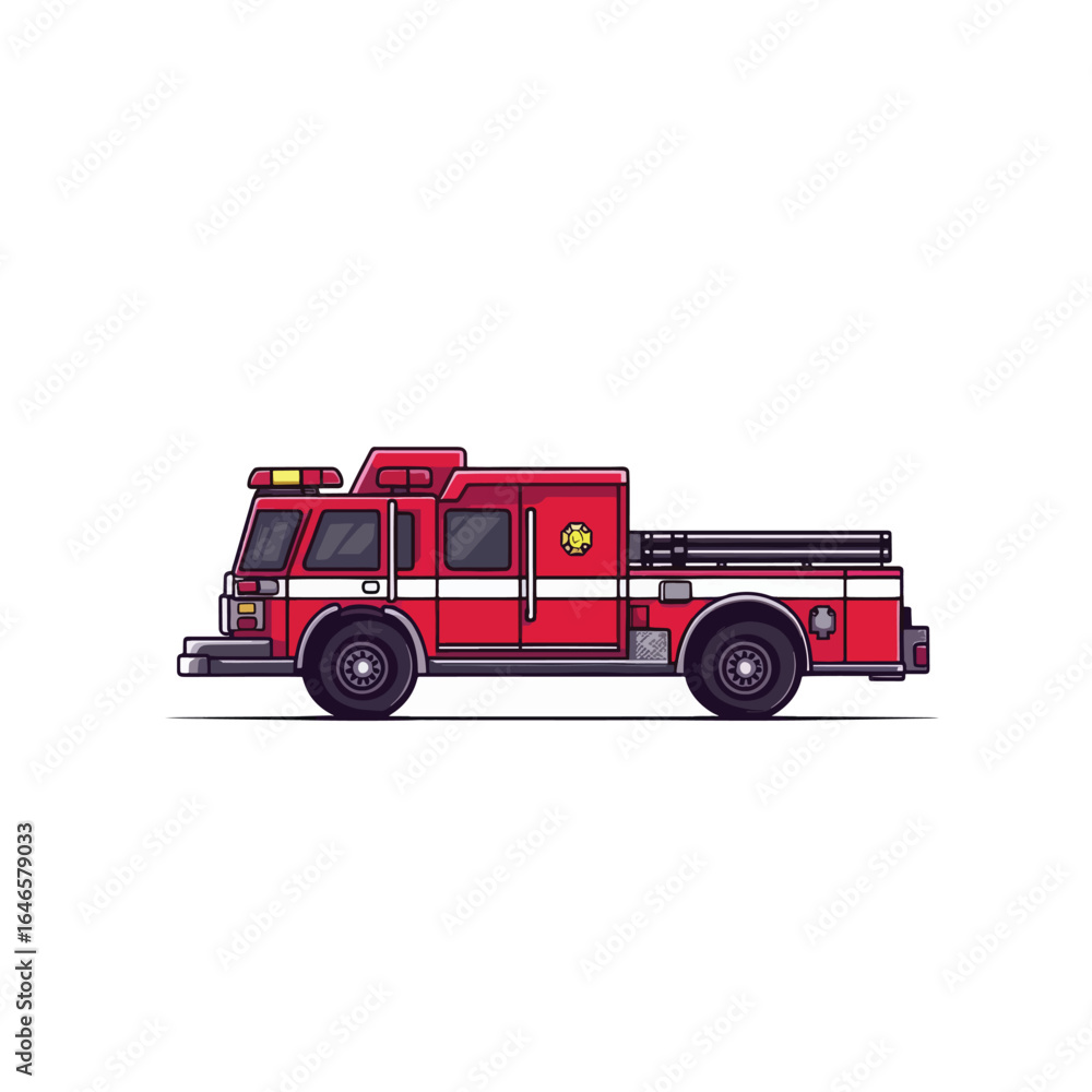 Fototapeta premium A Simple Line Art Illustration of a Classic Red Firetruck