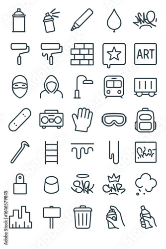Collection of various graffiti-related icons and symbols, representing urban art and street culture.