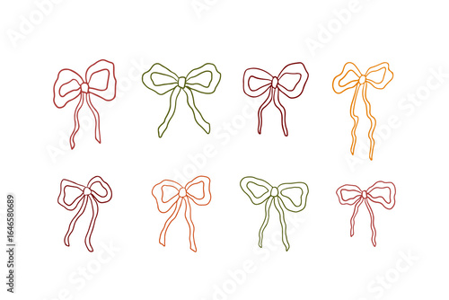 Hand drawn whimsical bows in autumn colors