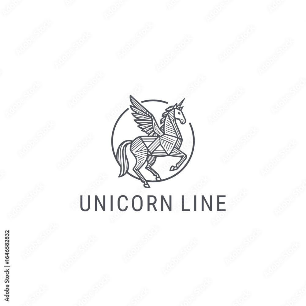 Obraz premium Unicorn logo with magical, elegant style for unique and imaginative branding.