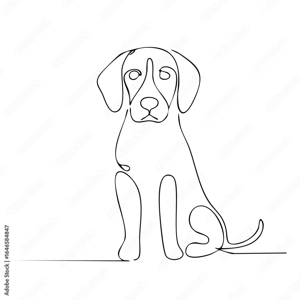 Fototapeta premium Cute dog puppy doodle line art drawing.