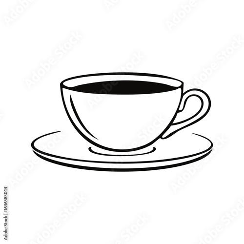 Teacup with saucer doodle line art drawing.
