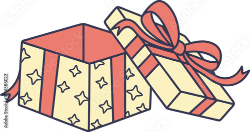 Vector illustration of a gift box adorned with a ribbon and a star on top, symbolizing celebration and giving.
