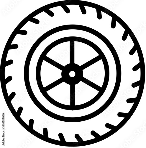 Rubber Tire Icon: A crisp, graphic rendering of a rubber tire, showcasing its essential components for seamless use on various vehicle and transportations. 