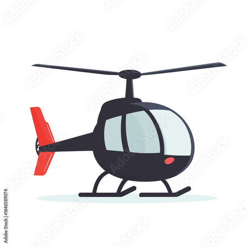 Cartoon Helicopter with Red Tail Rotor and Skid Landing Gear Design