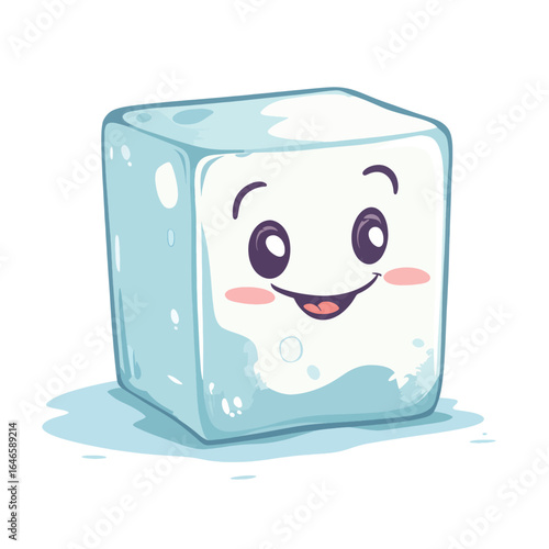 Cartoon Ice Cube Character with Rosy Cheeks and a Cheerful Smile
