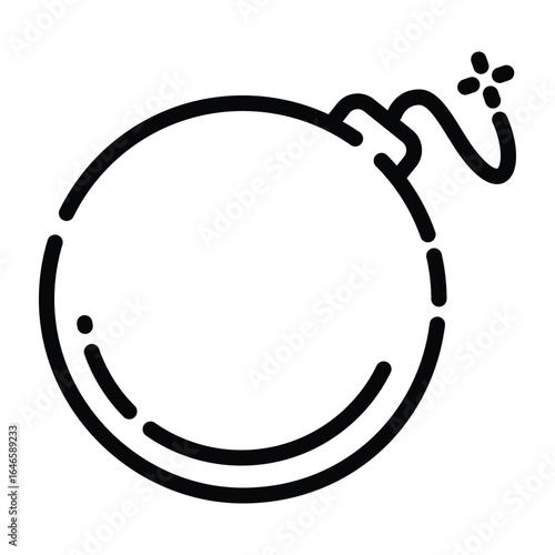 Black Line Illustration of a Classic Bomb with a Lit Fuse.
