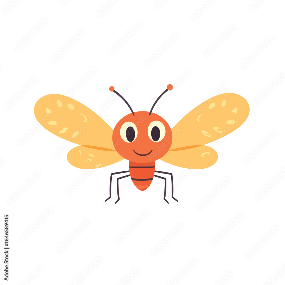 Fototapeta premium Cartoon Insect with Orange Body Wings and a Smiling Face