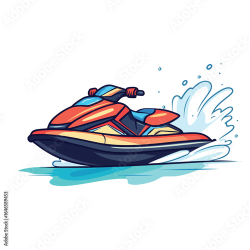 Cartoon Jet Ski Racing Across Water with Bold Colors and Splash