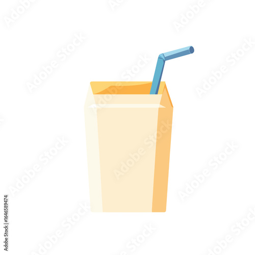 Cartoon Juice Box with Bent Straw Ready for Refreshment and Enjoyment