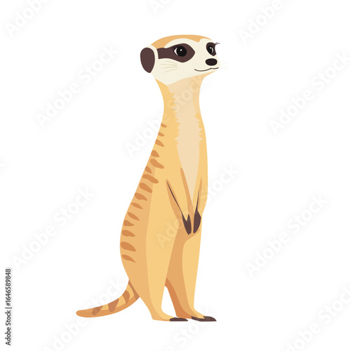 Cartoon Meerkat Standing Tall with Striped Fur and Dark Eye Patches