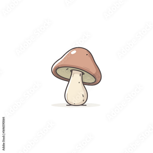 Cartoon Mushroom with Brown Cap and Creamy Stem Simple Illustration
