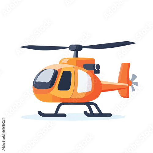 Cartoon orange helicopter with dark blue accents and landing skids